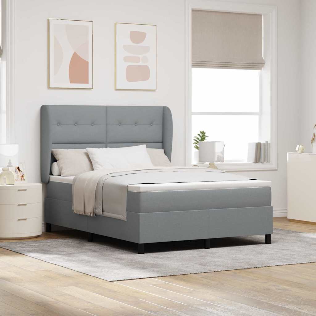 Boxspringbett mit Kopfteil Hellgrau 140 x 190 cm Stoff