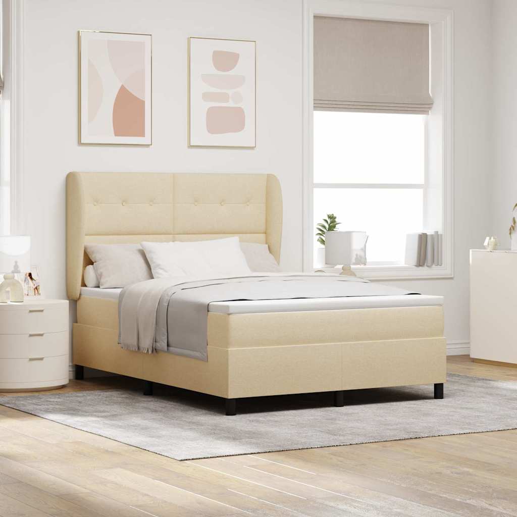 Boxspringbett mit Kopfteil Creme 140 x 190 cm Stoff