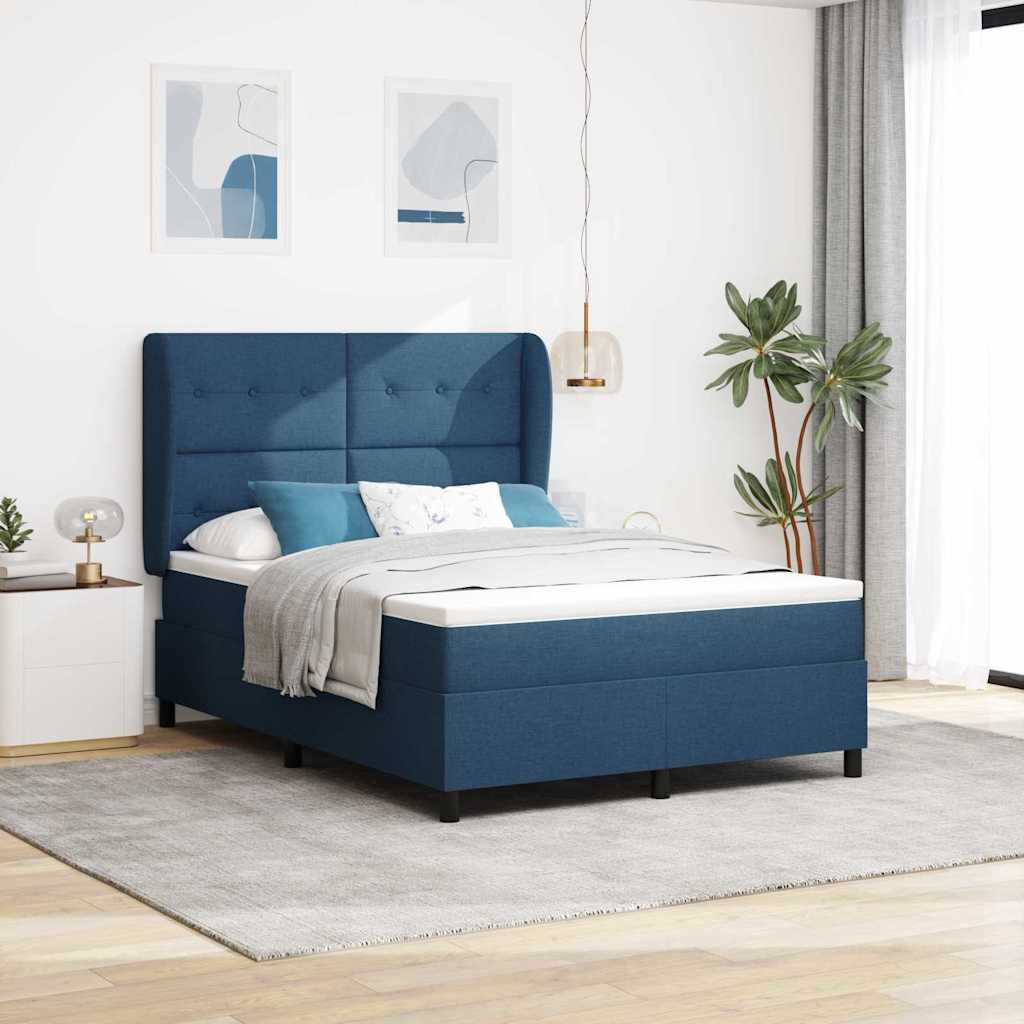 Boxspringbett mit Kopfteil Blau 140 x 200 cm Stoff