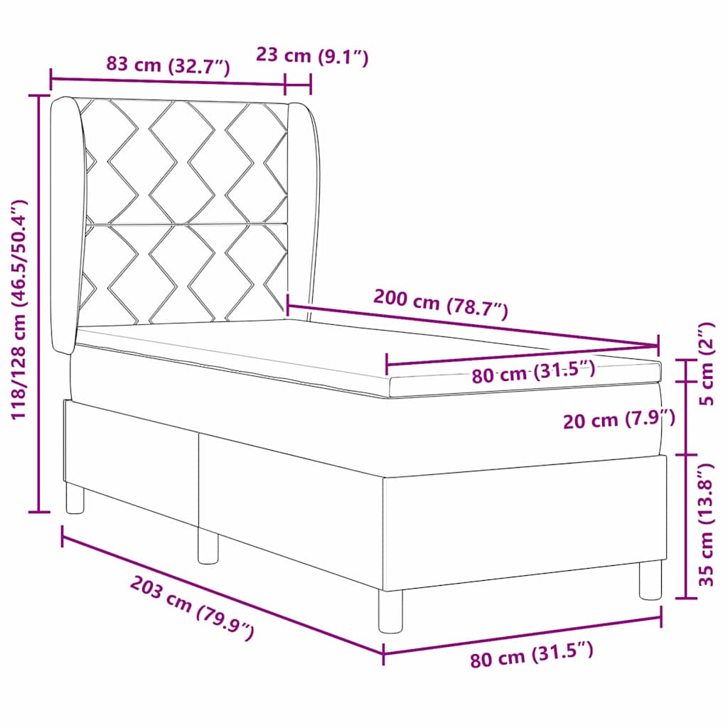 Boxspringbett mit Kopfteil Dunkelgrau 80 x 200 cm Stoff
