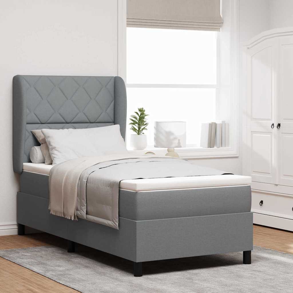 Boxspringbett mit Kopfteil Hellgrau 90 x 190 cm Stoff