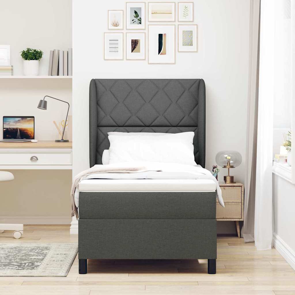 Boxspringbett mit Kopfteil Dunkelgrau 90 x 190 cm Stoff