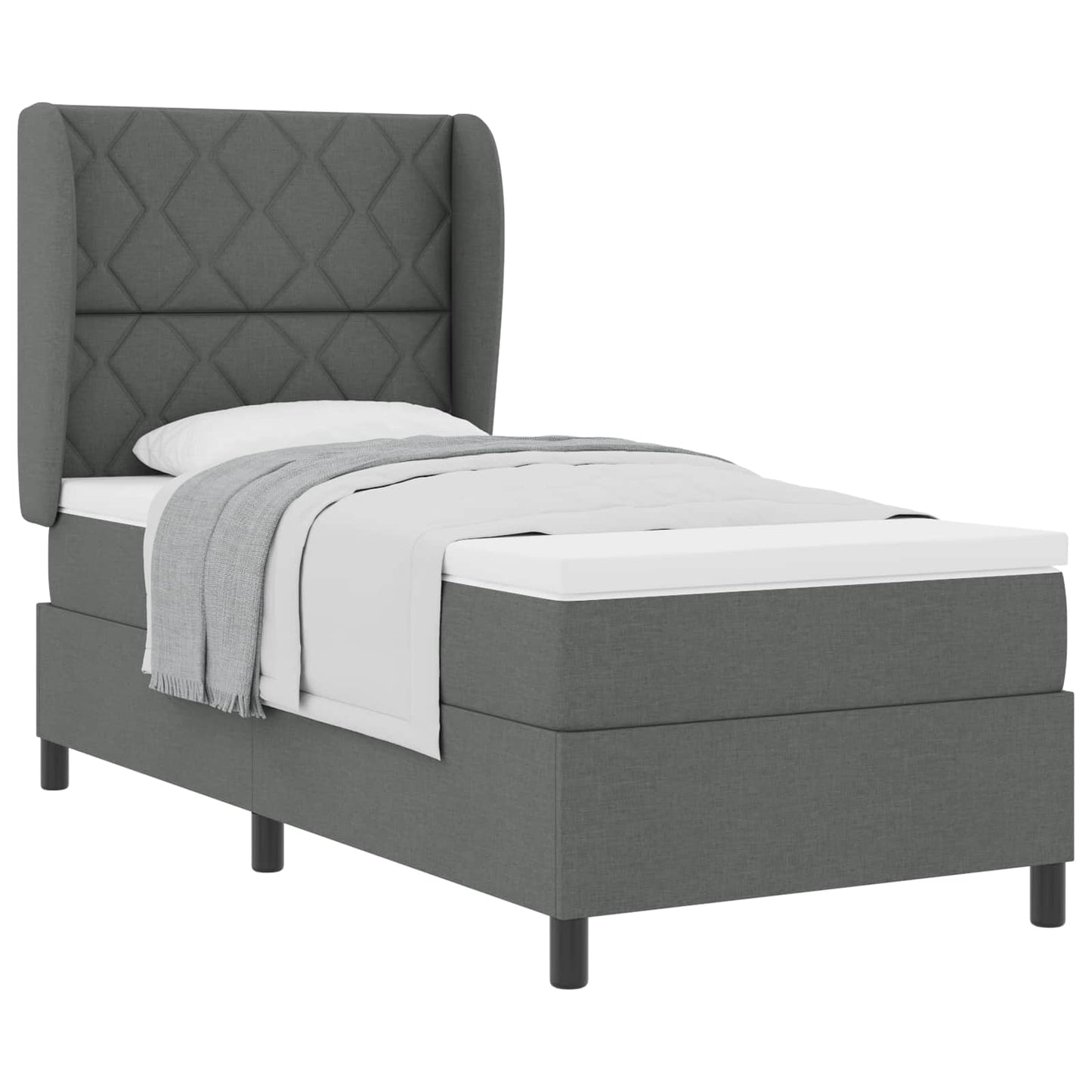 Boxspringbett mit Kopfteil Dunkelgrau 90 x 190 cm Stoff