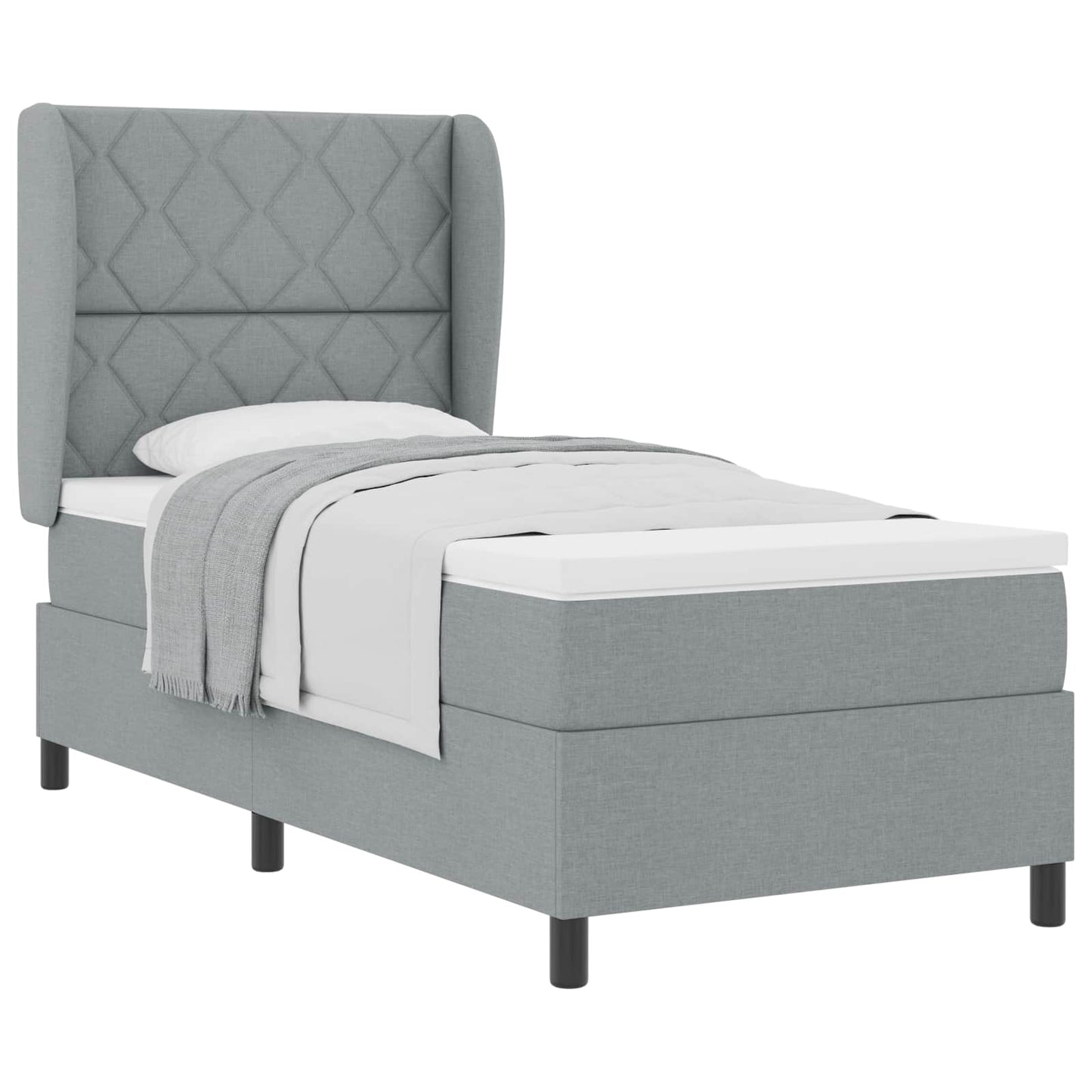 Boxspringbett mit Kopfteil Hellgrau 90 x 200 cm Stoff