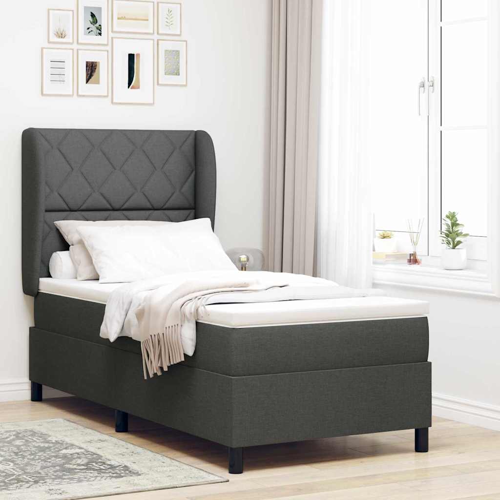 Boxspringbett mit Kopfteil Dunkelgrau 90 x 200 cm Stoff