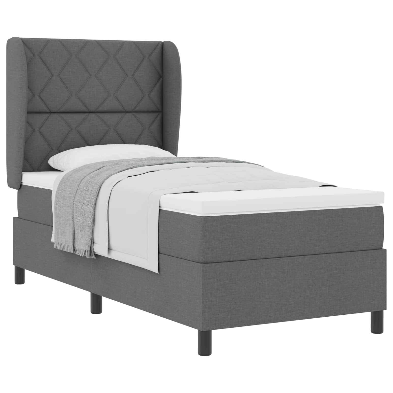 Boxspringbett mit Kopfteil Dunkelgrau 90 x 200 cm Stoff