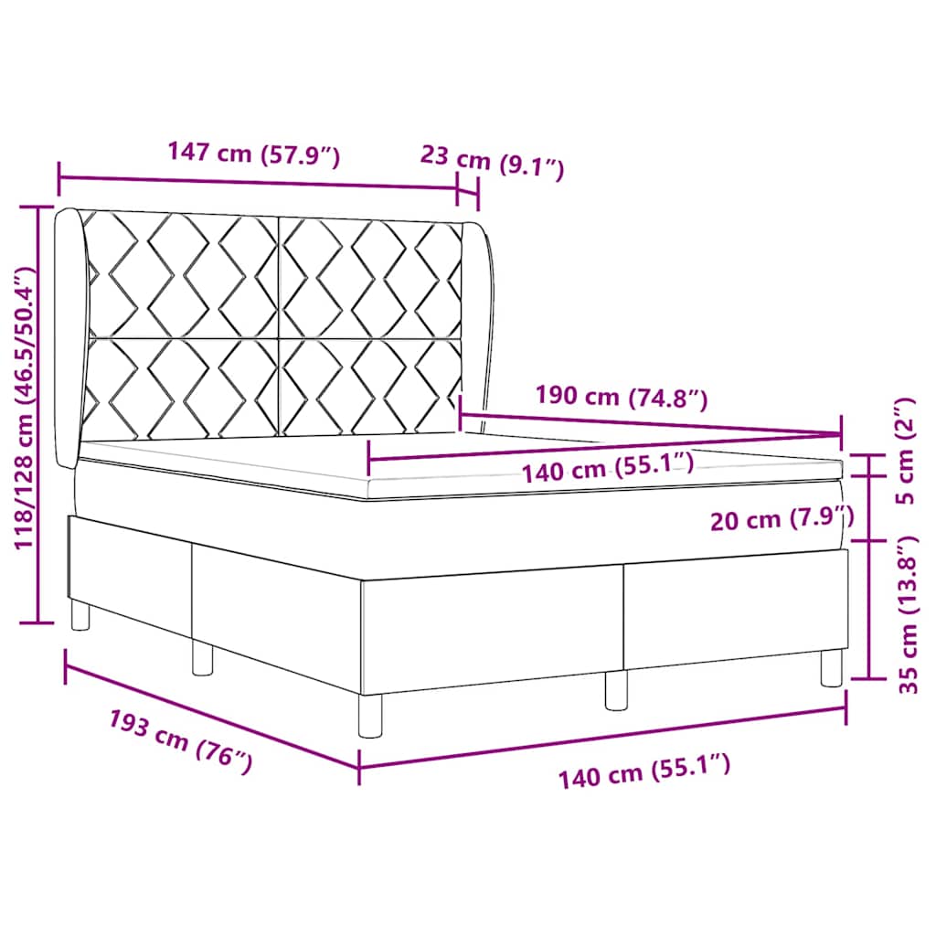 Boxspringbett mit Kopfteil Dunkelgrau 140 x 190 cm Stoff