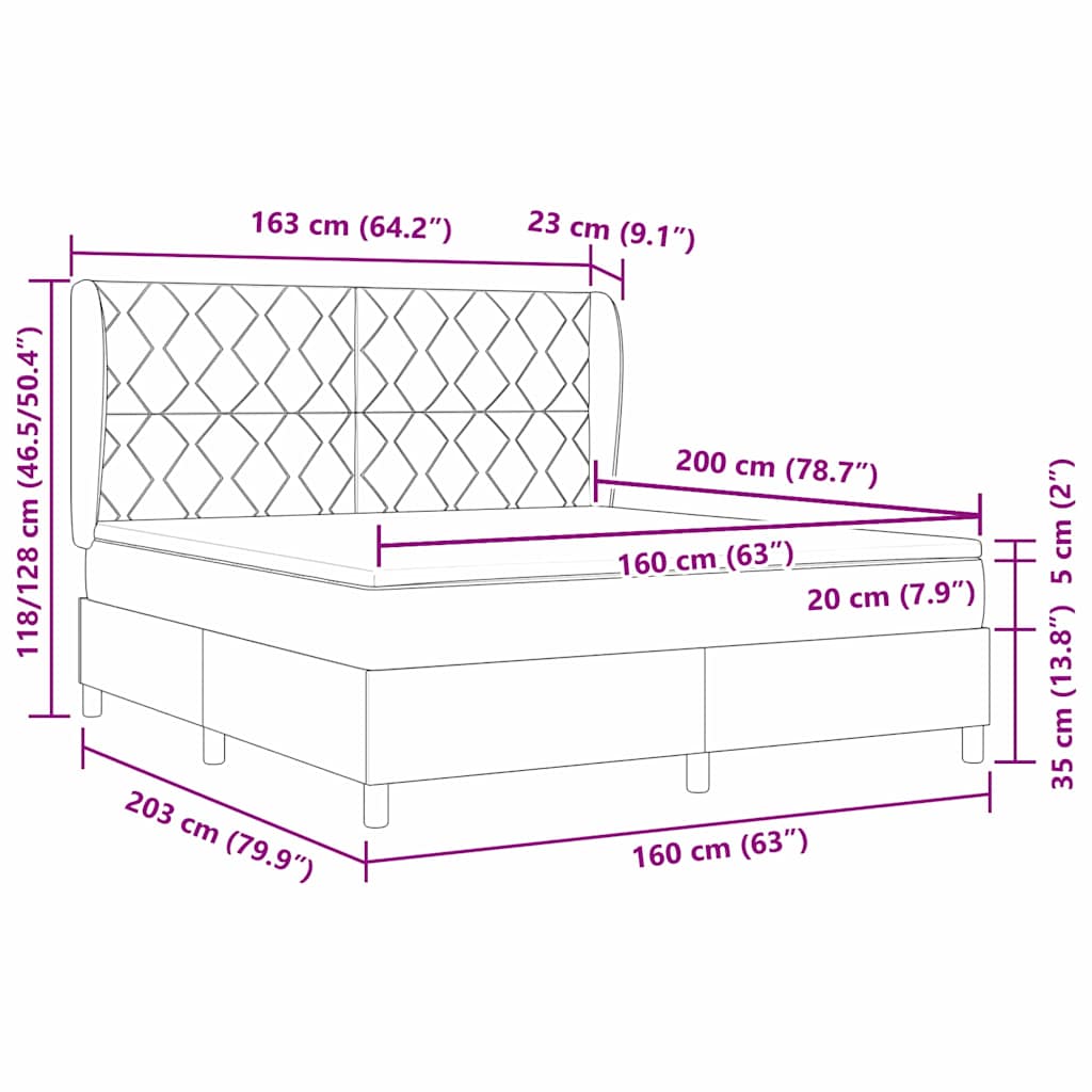 Boxspringbett mit Kopfteil Dunkelgrau 160 x 200 cm Stoff