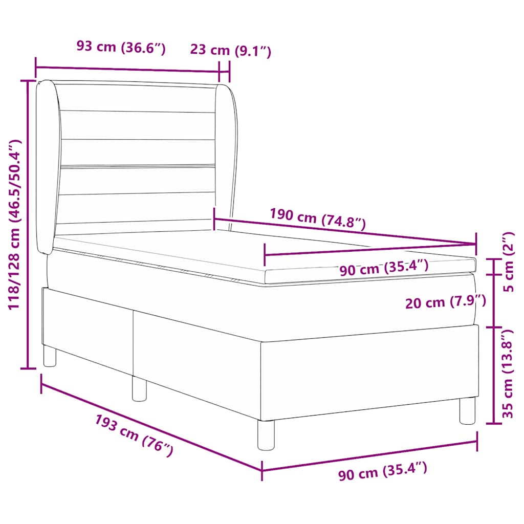 Boxspringbett mit Matratze Dunkelgrau 190 x 90 cm Stoff