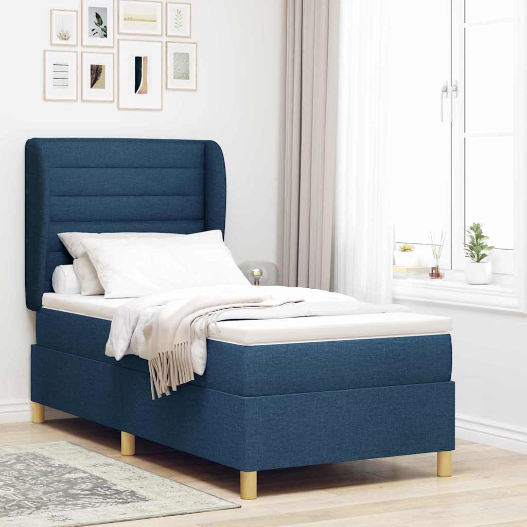 Boxspringbett mit Matratze mit Kopfteil Blau 190 x 90 cm Stoff
