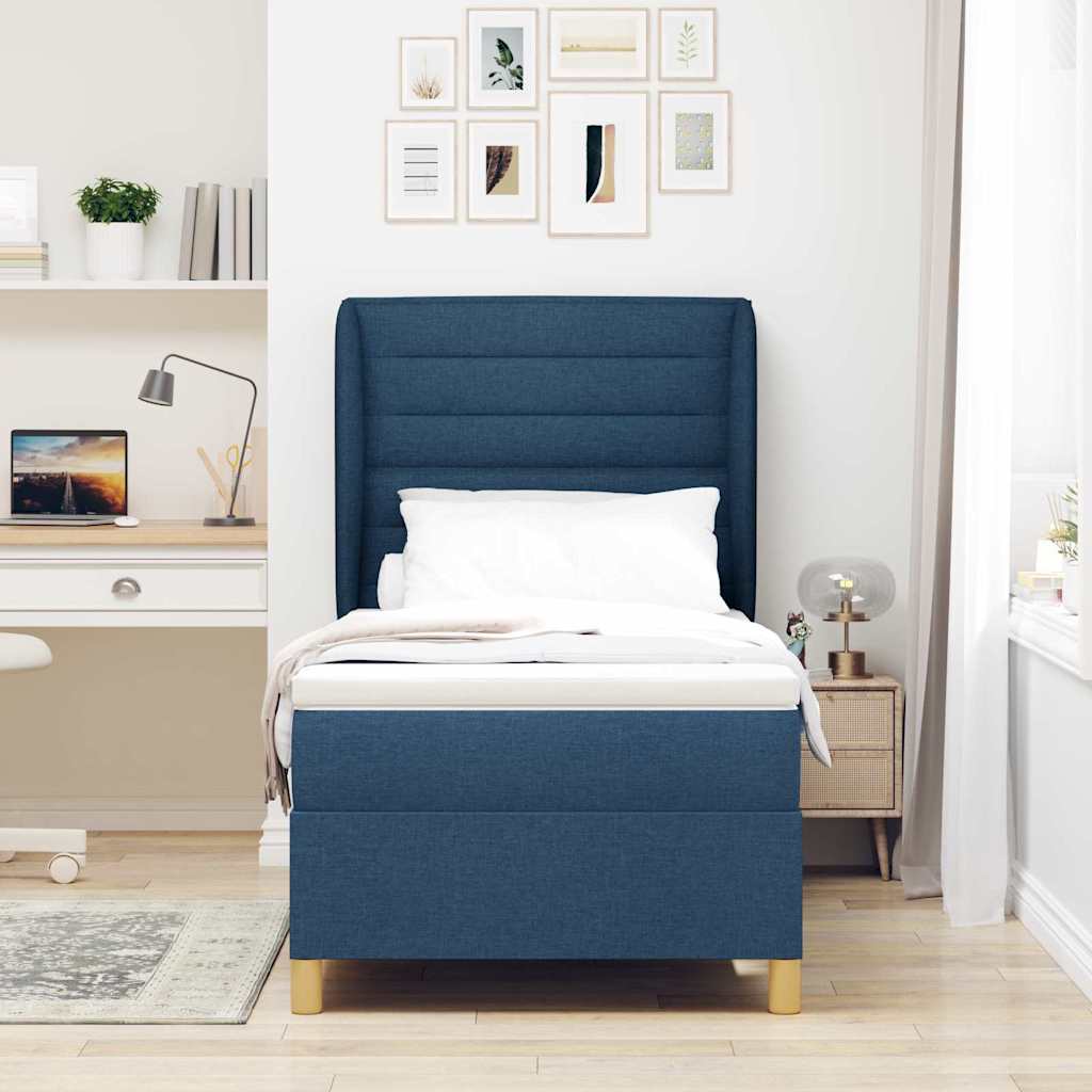 Boxspringbett mit Matratze mit Kopfteil Blau 190 x 90 cm Stoff