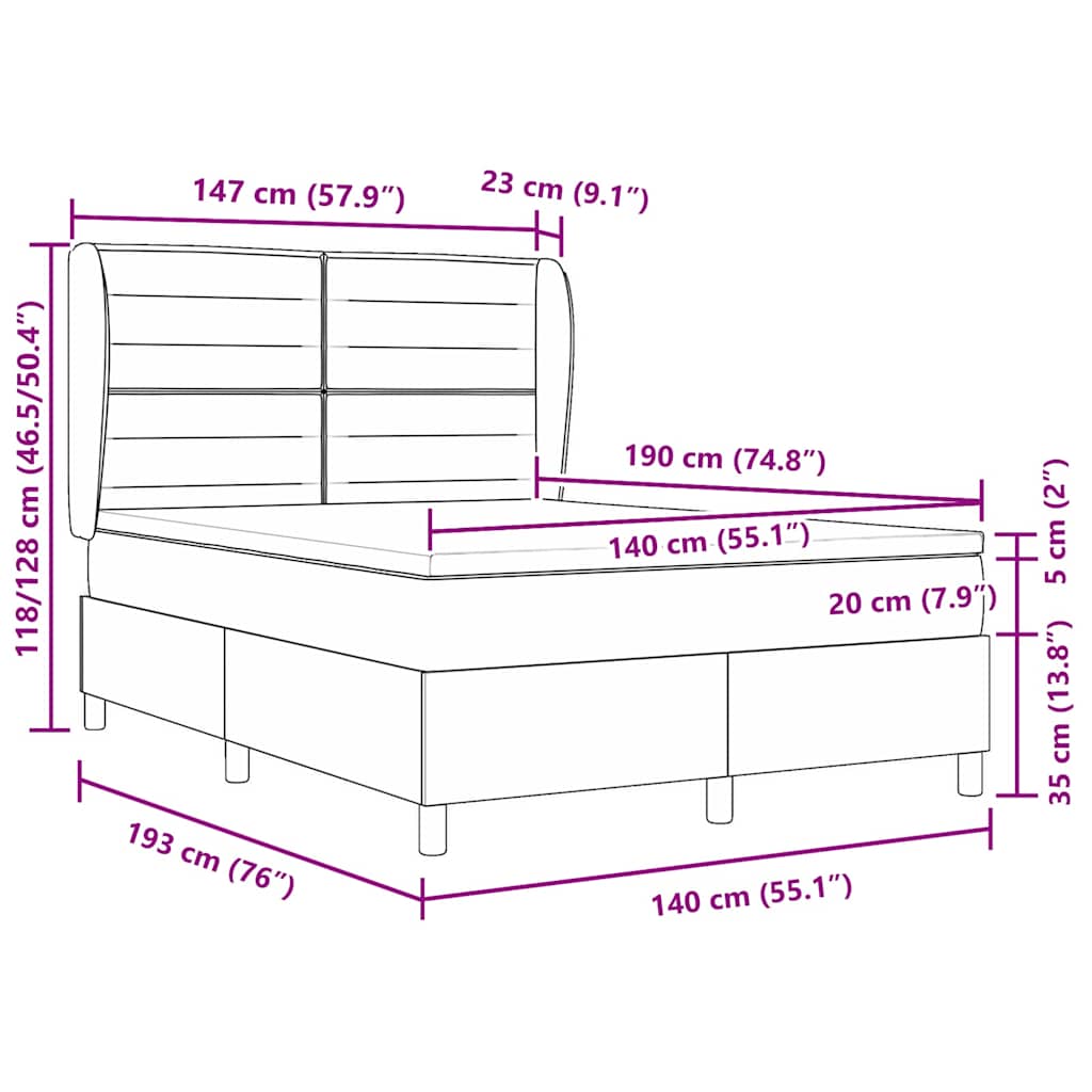 Boxspringbett mit Matratze Schwarz 190 x 140 cm Stoff