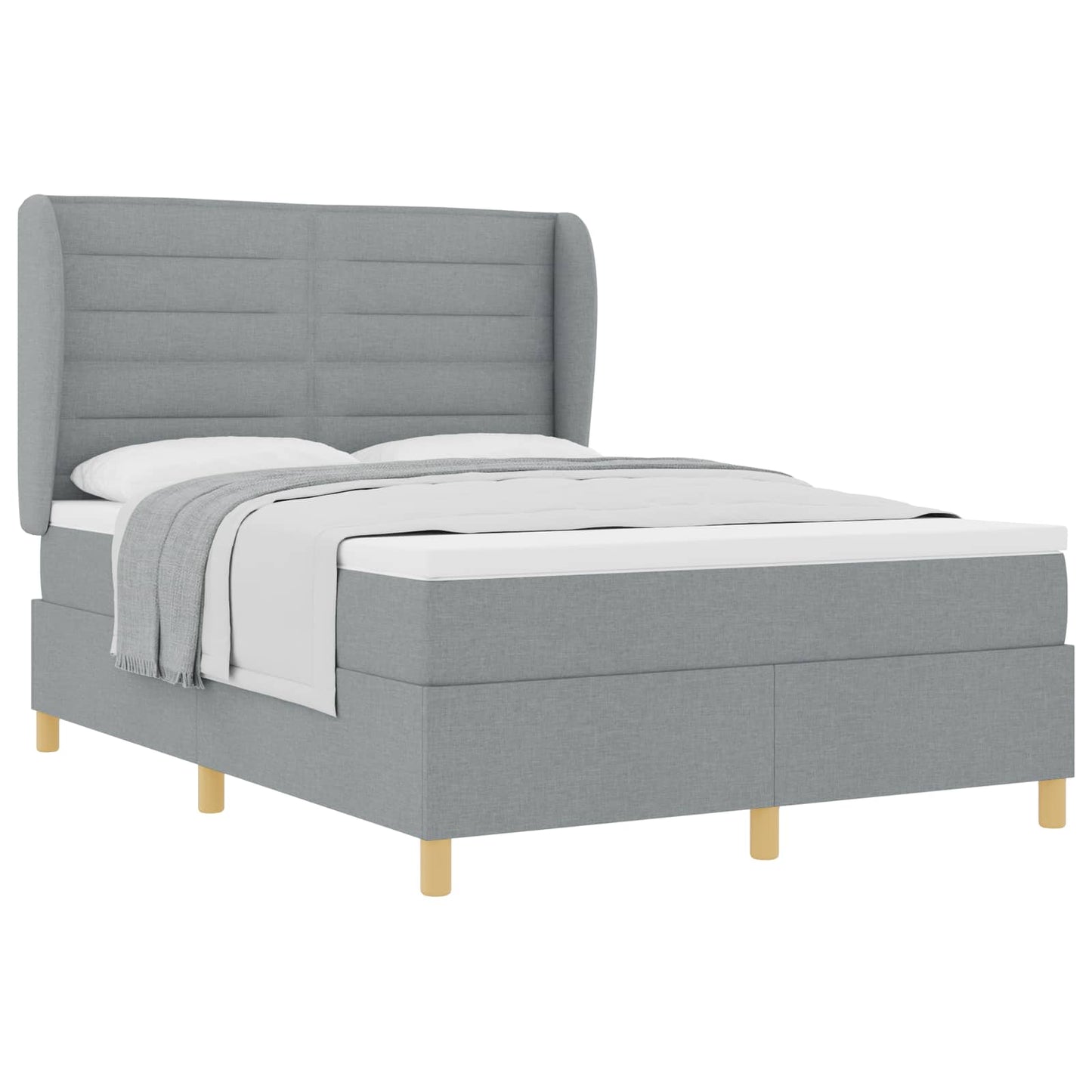 Boxspringbett mit Kopfteil Hellgrau 200 x 140 cm Stoff