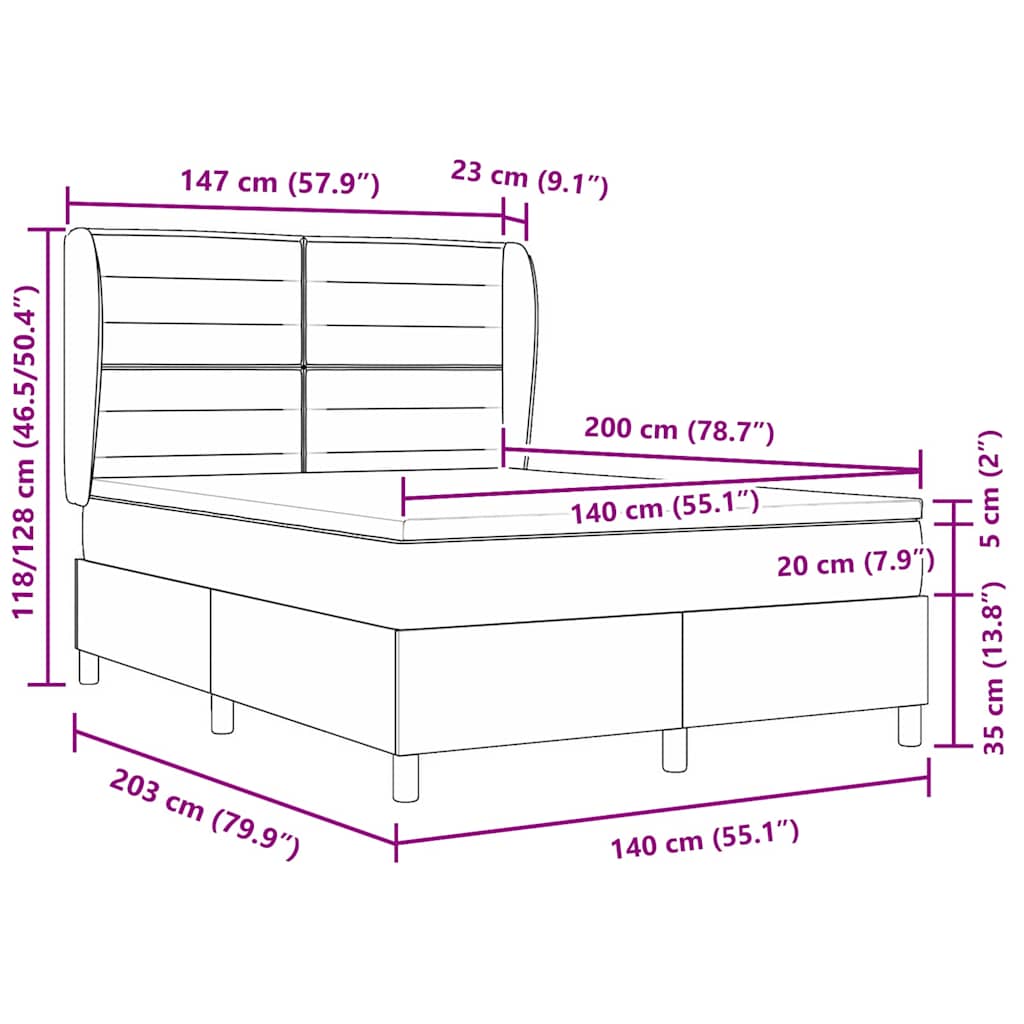 Boxspringbett mit Matratze Dunkelgrau 200 x 140 cm Stoff
