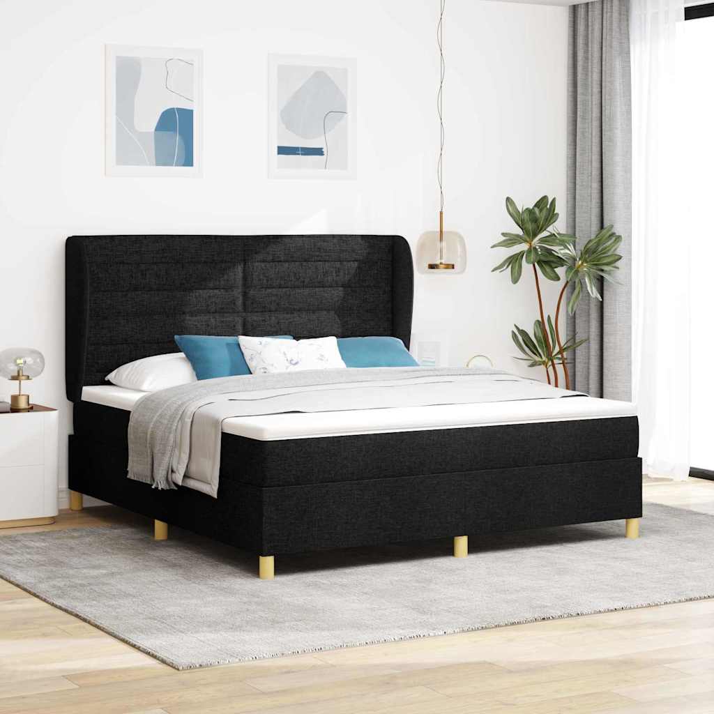 Boxspringbett mit Kopfteil Schwarz 200 x 180 cm Stoff