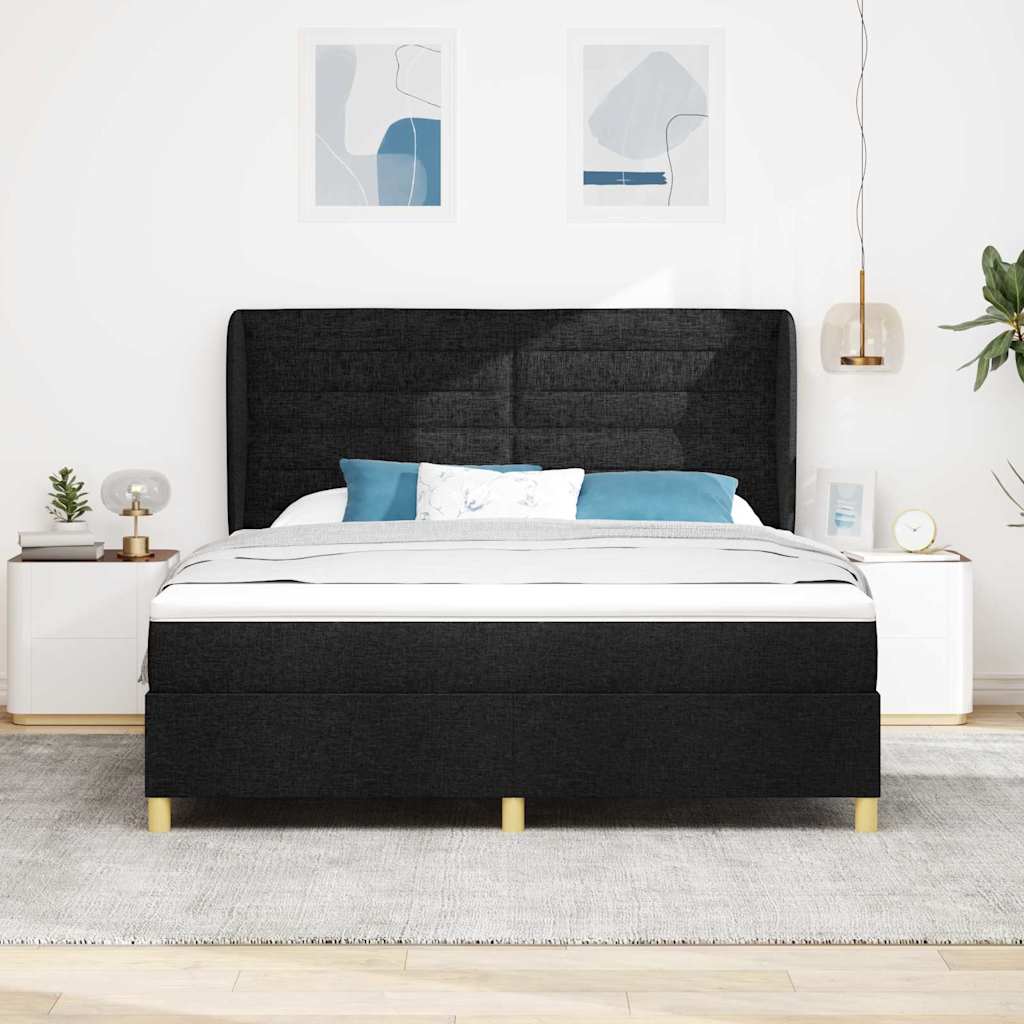 Boxspringbett mit Kopfteil Schwarz 200 x 180 cm Stoff