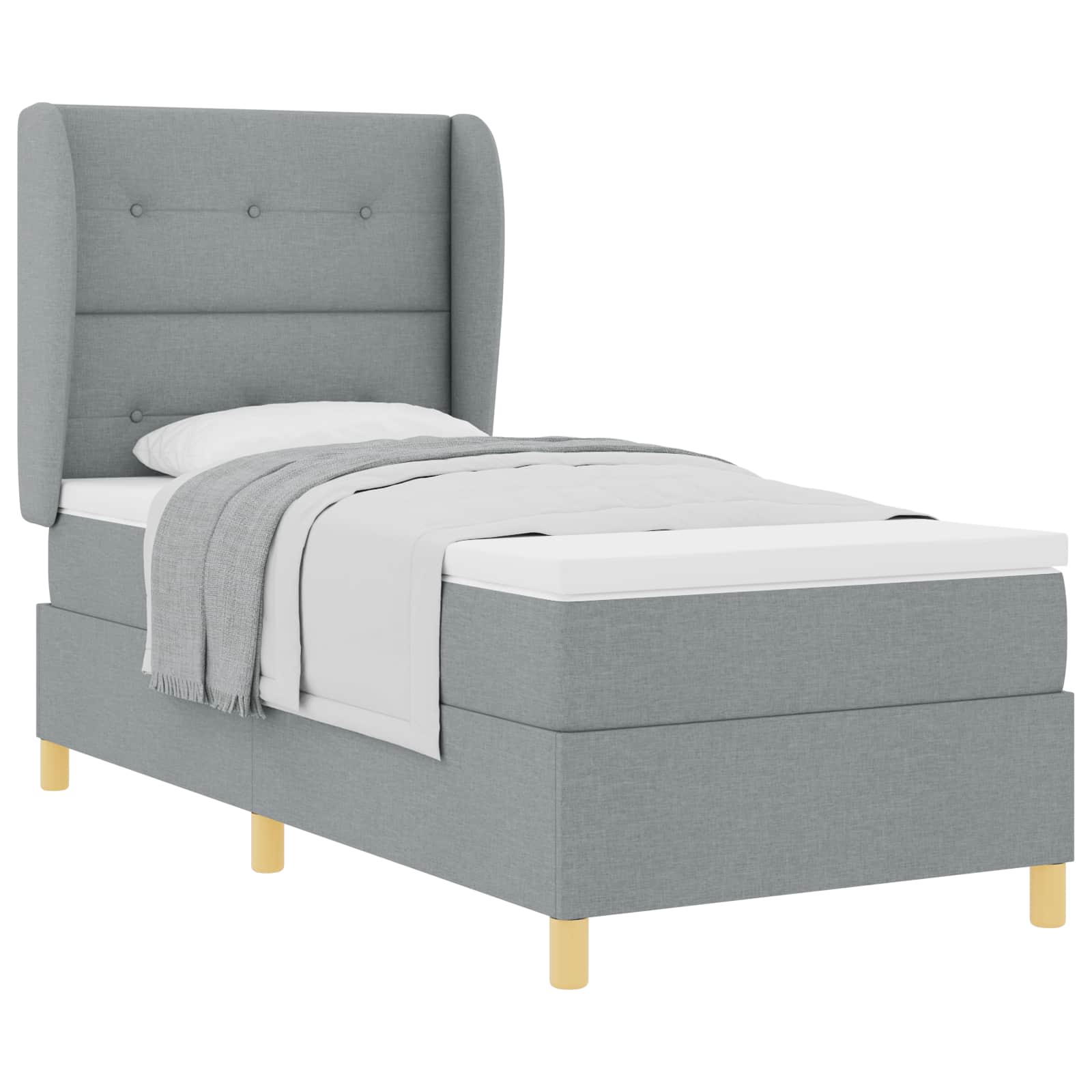 Boxspringbett mit Kopfteil Hellgrau 190 x 90 cm Stoff