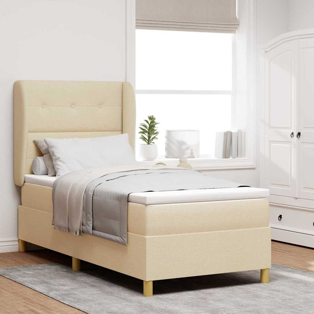 Boxspringbett mit Matratze mit Kopfteil Creme 190 x 90 cm Stoff