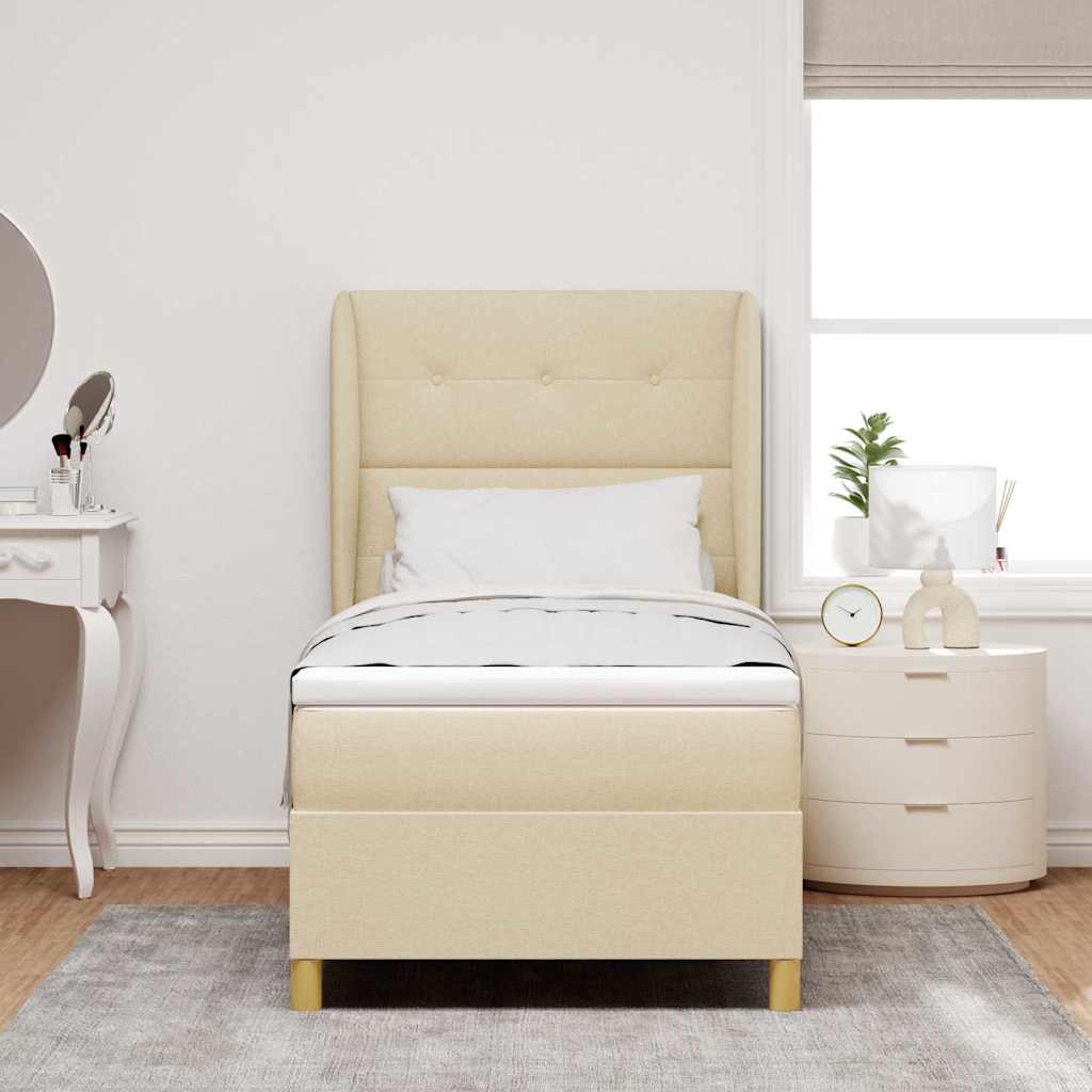 Boxspringbett mit Matratze mit Kopfteil Creme 190 x 90 cm Stoff