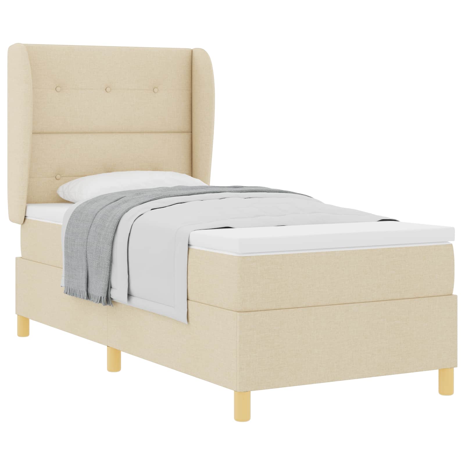 Boxspringbett mit Matratze mit Kopfteil Creme 190 x 90 cm Stoff