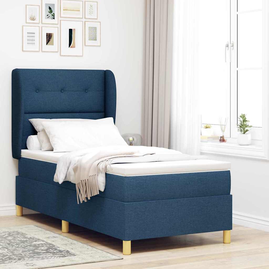 Boxspringbett mit Kopfteil Blau 190 x 90 cm Stoff