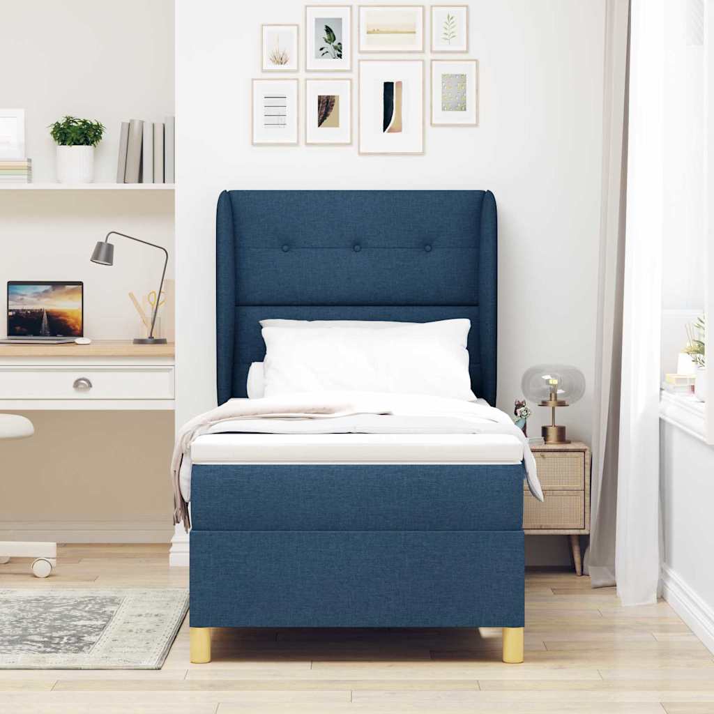 Boxspringbett mit Kopfteil Blau 190 x 90 cm Stoff