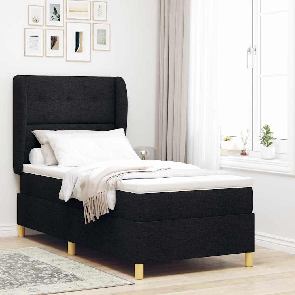 Boxspringbett mit Kopfteil Schwarz 200 x 90 cm Stoff