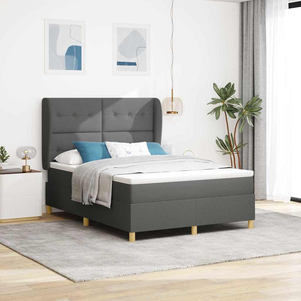 Boxspringbett mit Kopfteil Dunkelgrau 190 x 140 cm Stoff