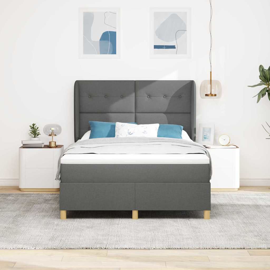 Boxspringbett mit Kopfteil Dunkelgrau 190 x 140 cm Stoff