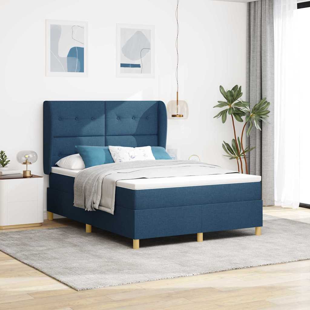 Boxspringbett mit Kopfteil Blau 200 x 140 cm Stoff