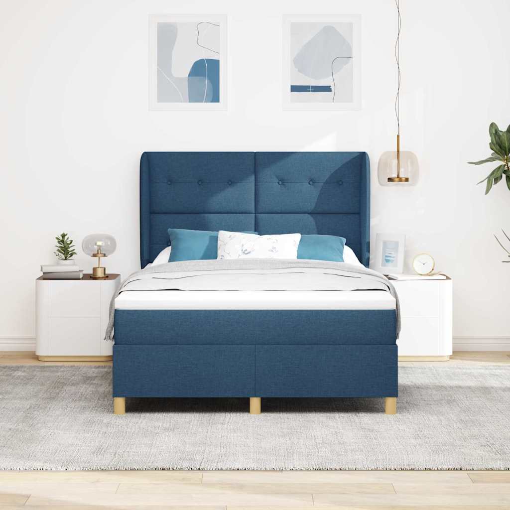 Boxspringbett mit Kopfteil Blau 200 x 140 cm Stoff