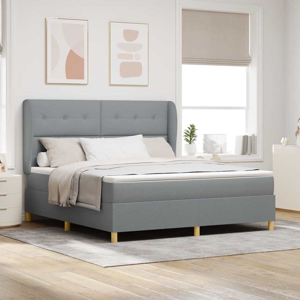 Boxspringbett mit Kopfteil Hellgrau 200 x 180 cm Stoff