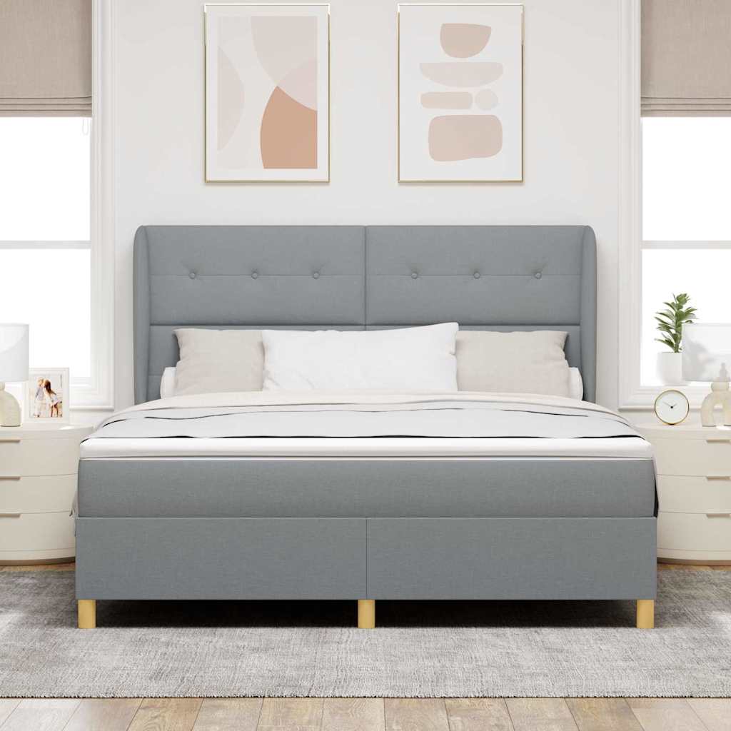 Boxspringbett mit Kopfteil Hellgrau 200 x 180 cm Stoff