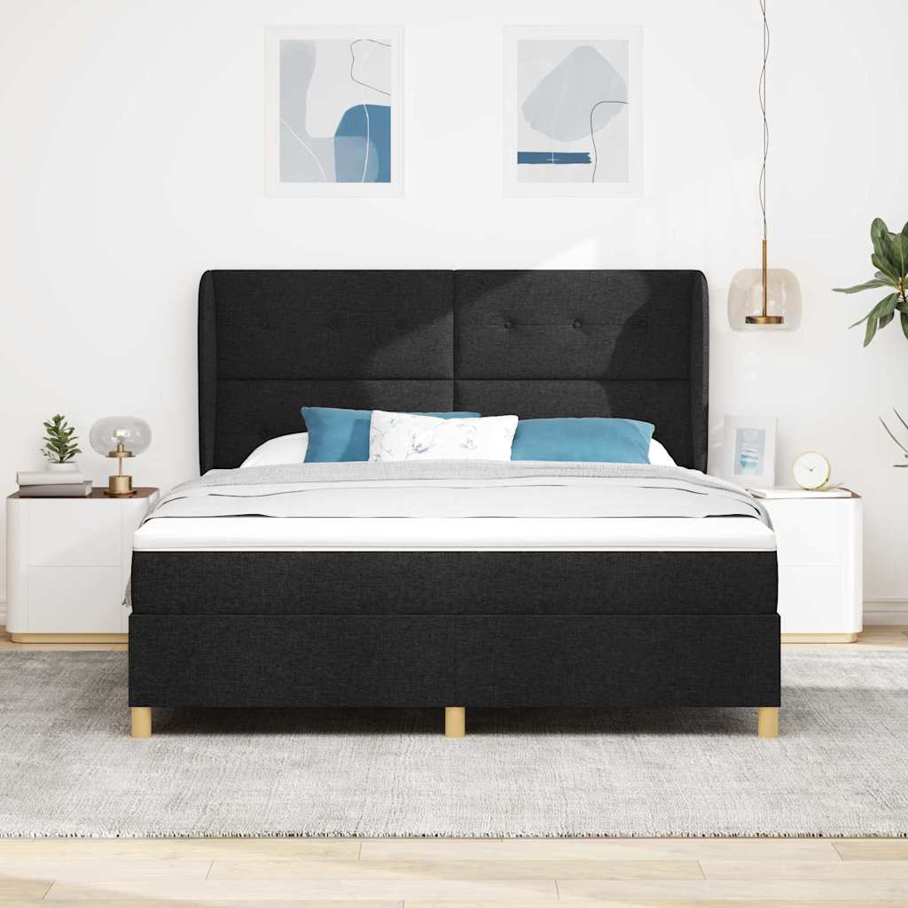 Boxspringbett mit Kopfteil Schwarz 200 x 180 cm Stoff