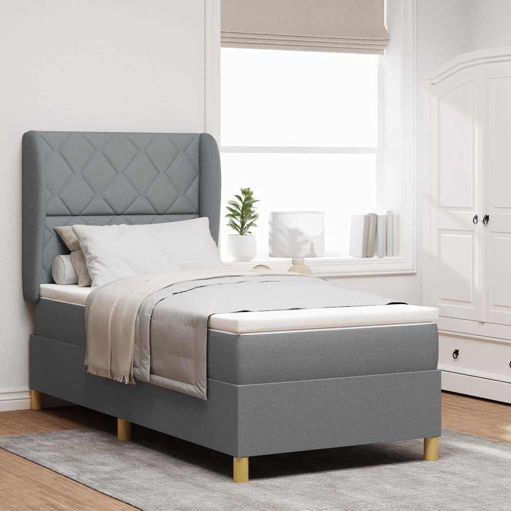 Boxspringbett mit Kopfteil Hellgrau 190 x 90 cm Stoff