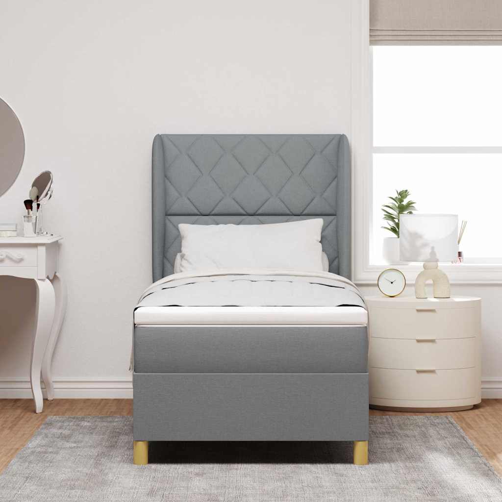 Boxspringbett mit Kopfteil Hellgrau 200 x 90 cm Stoff