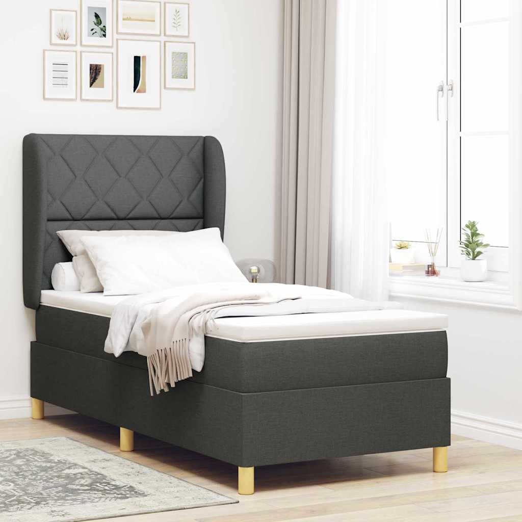 Boxspringbett mit Kopfteil Dunkelgrau 200 x 100 cm Stoff