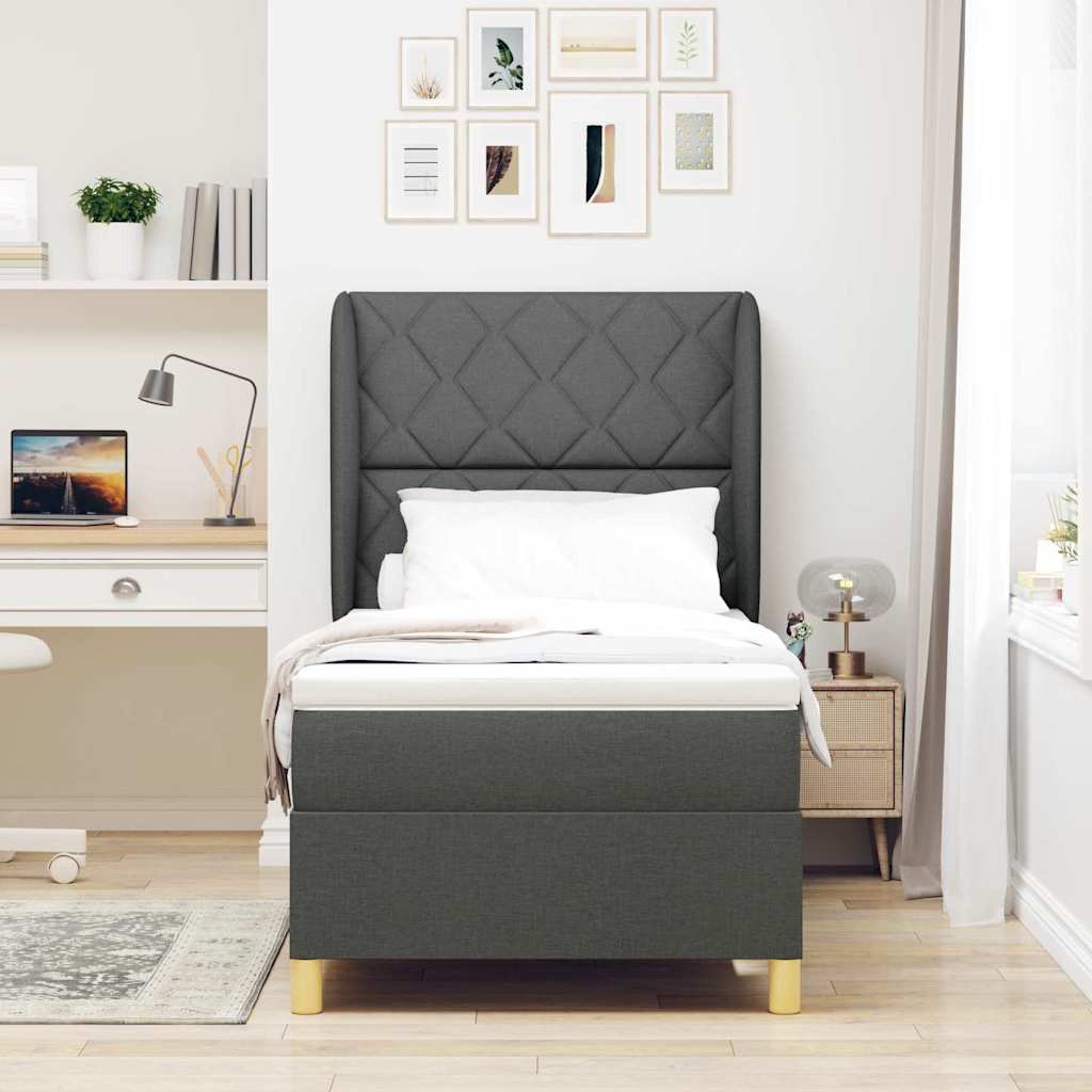 Boxspringbett mit Kopfteil Dunkelgrau 200 x 100 cm Stoff