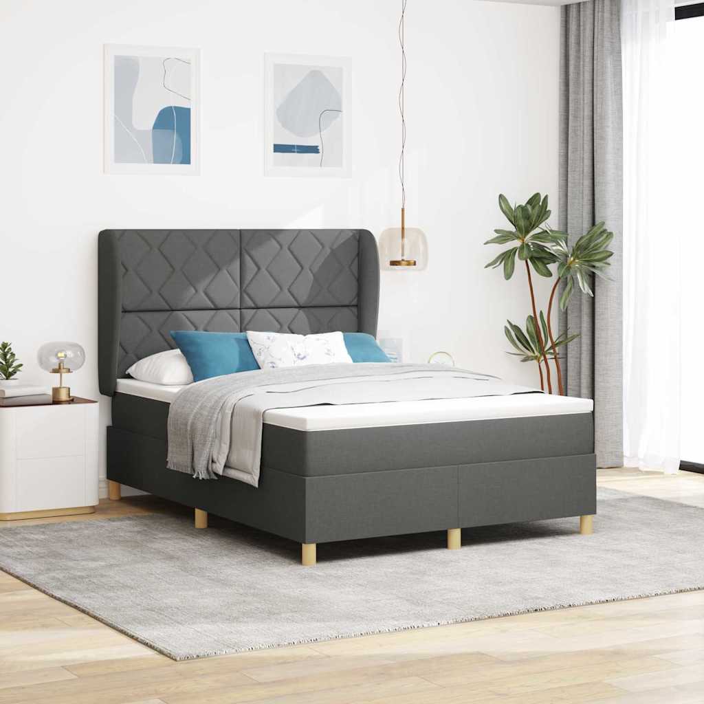 Boxspringbett mit Kopfteil Dunkelgrau 190 x 140 cm Stoff