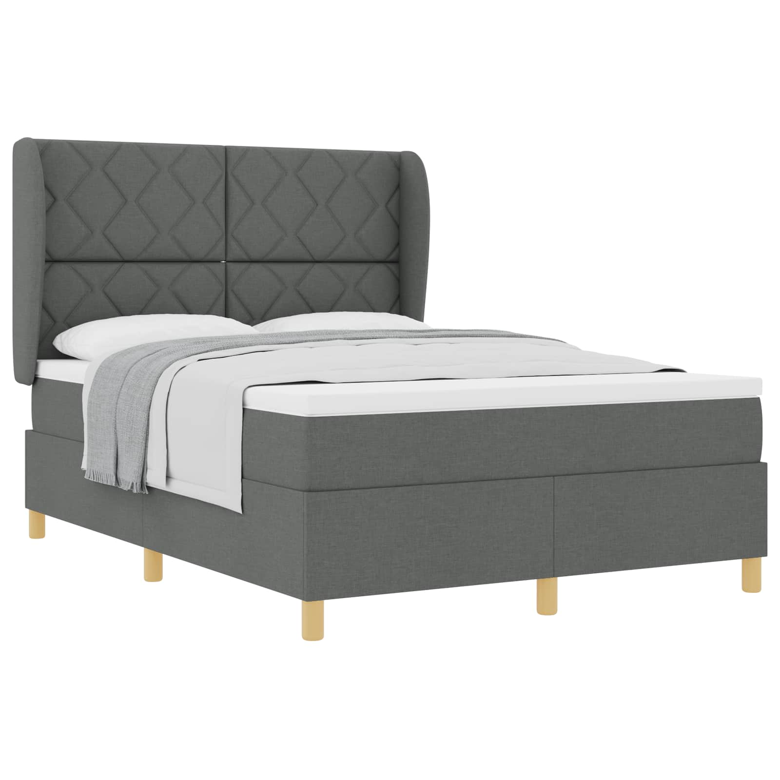 Boxspringbett mit Kopfteil Dunkelgrau 190 x 140 cm Stoff
