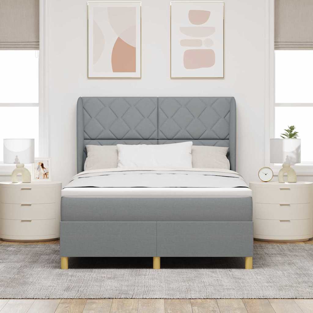 Boxspringbett mit Kopfteil Hellgrau 200 x 160 cm Stoff
