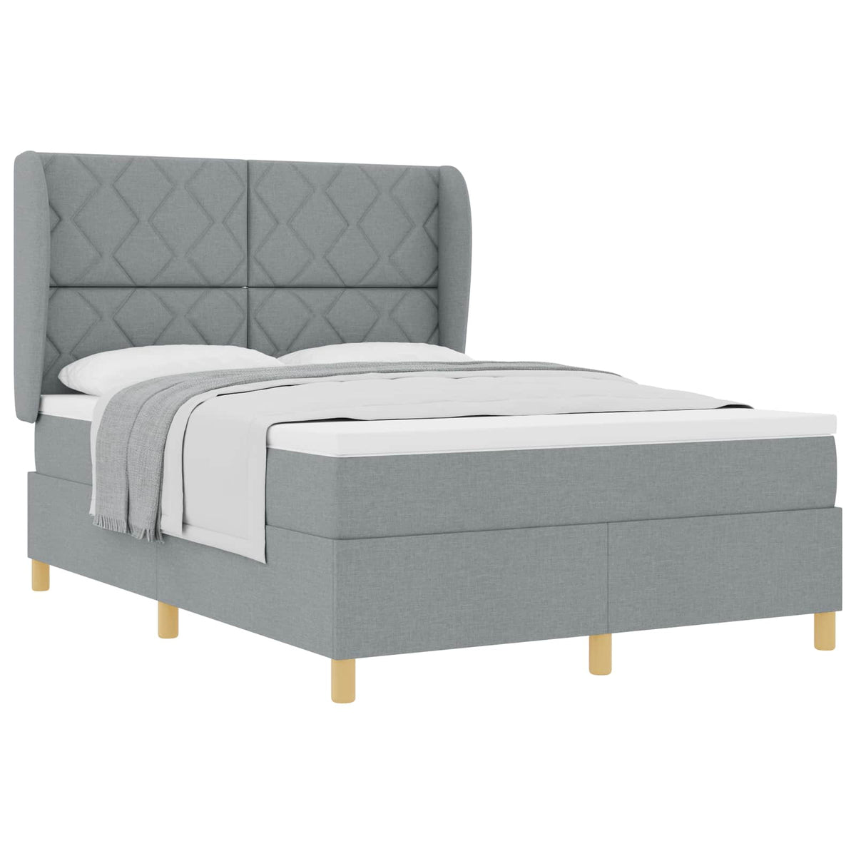 Boxspringbett mit Kopfteil Hellgrau 200 x 160 cm Stoff