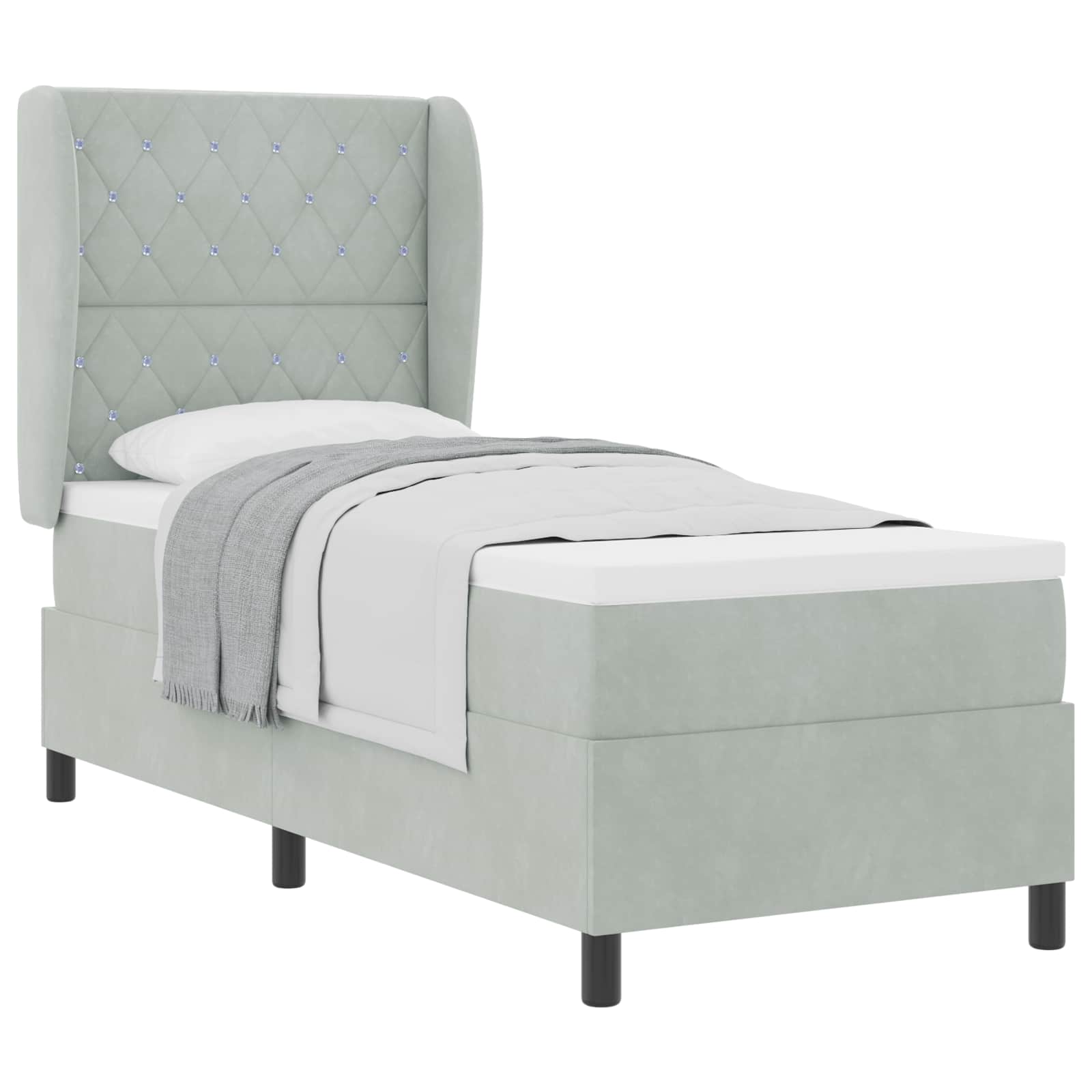 Boxspringbett mit Kopfteil Hellgrau 200 x 80 cm Samt