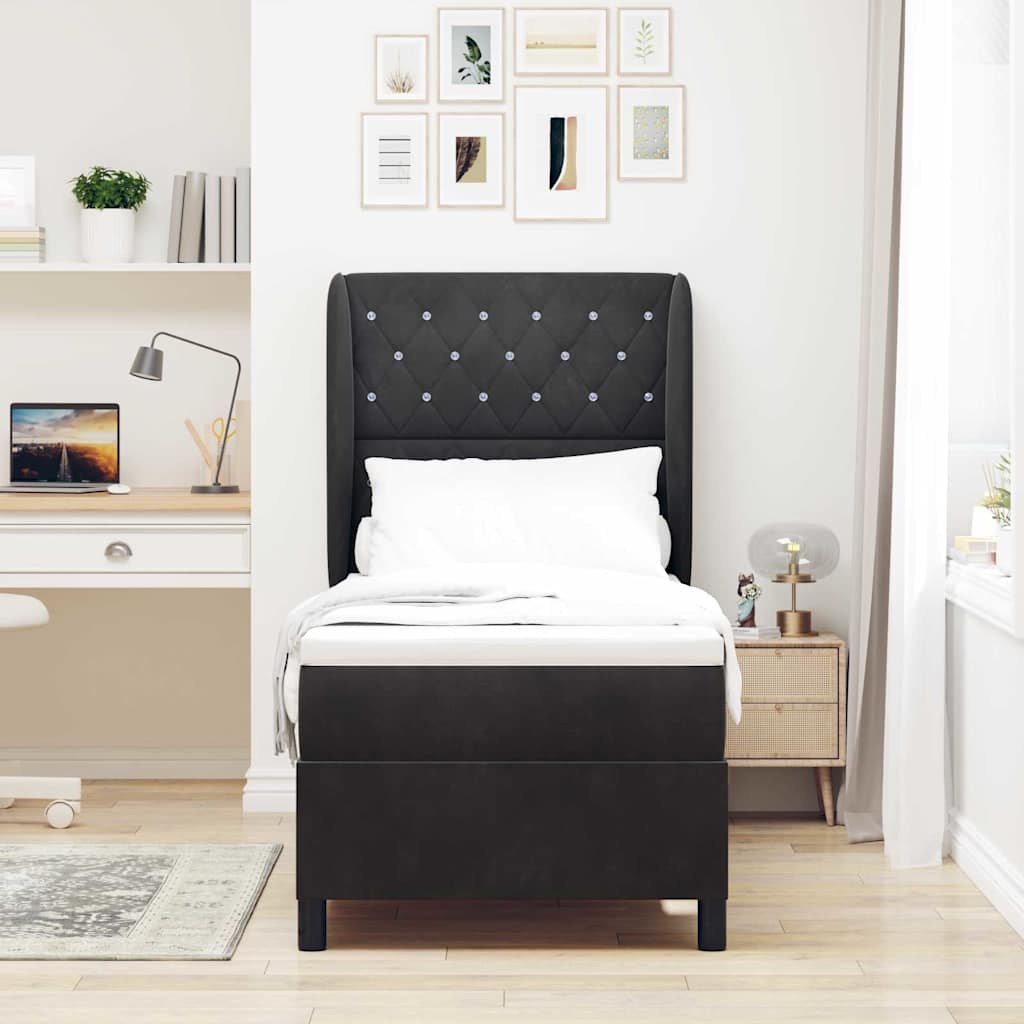 Boxspringbett mit Matratze Schwarz 80 x 200 cm Samt