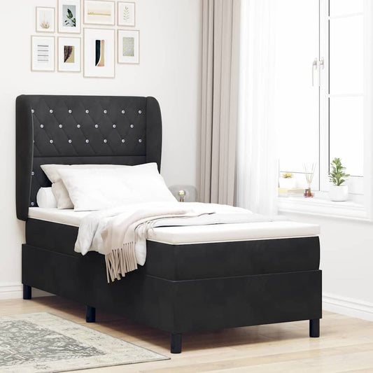 Boxspringbett mit Matratze Schwarz 90 x 190 cm Samt