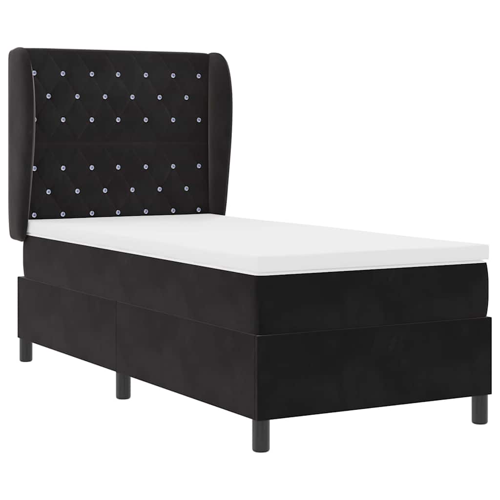 Boxspringbett mit Matratze Schwarz 90 x 190 cm Samt