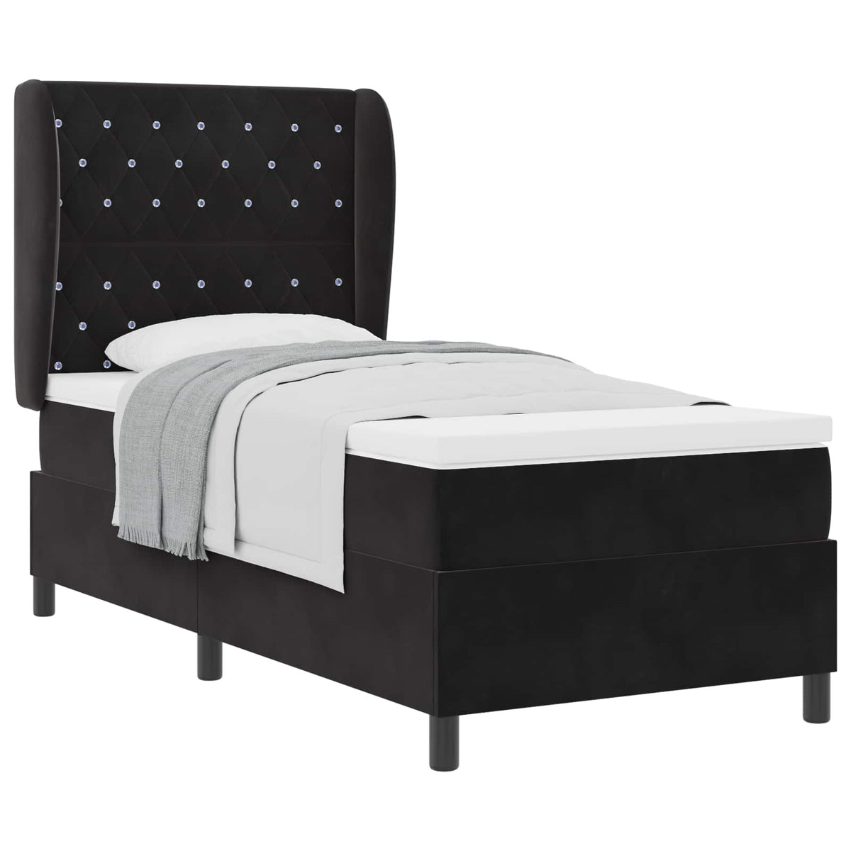 Boxspringbett mit Matratze Schwarz 200 x 90 cm Samt