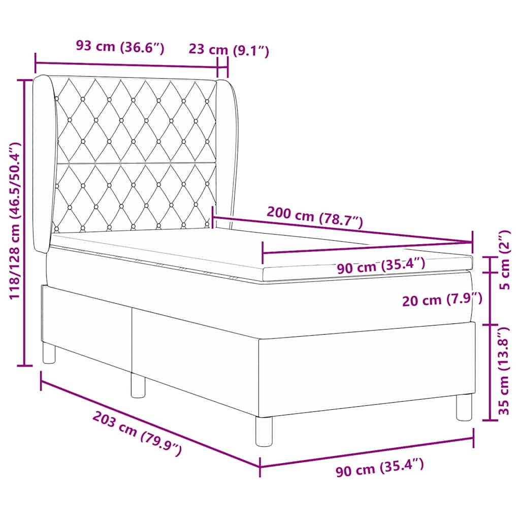 Boxspringbett mit Matratze Schwarz 90 x 200 cm Samt