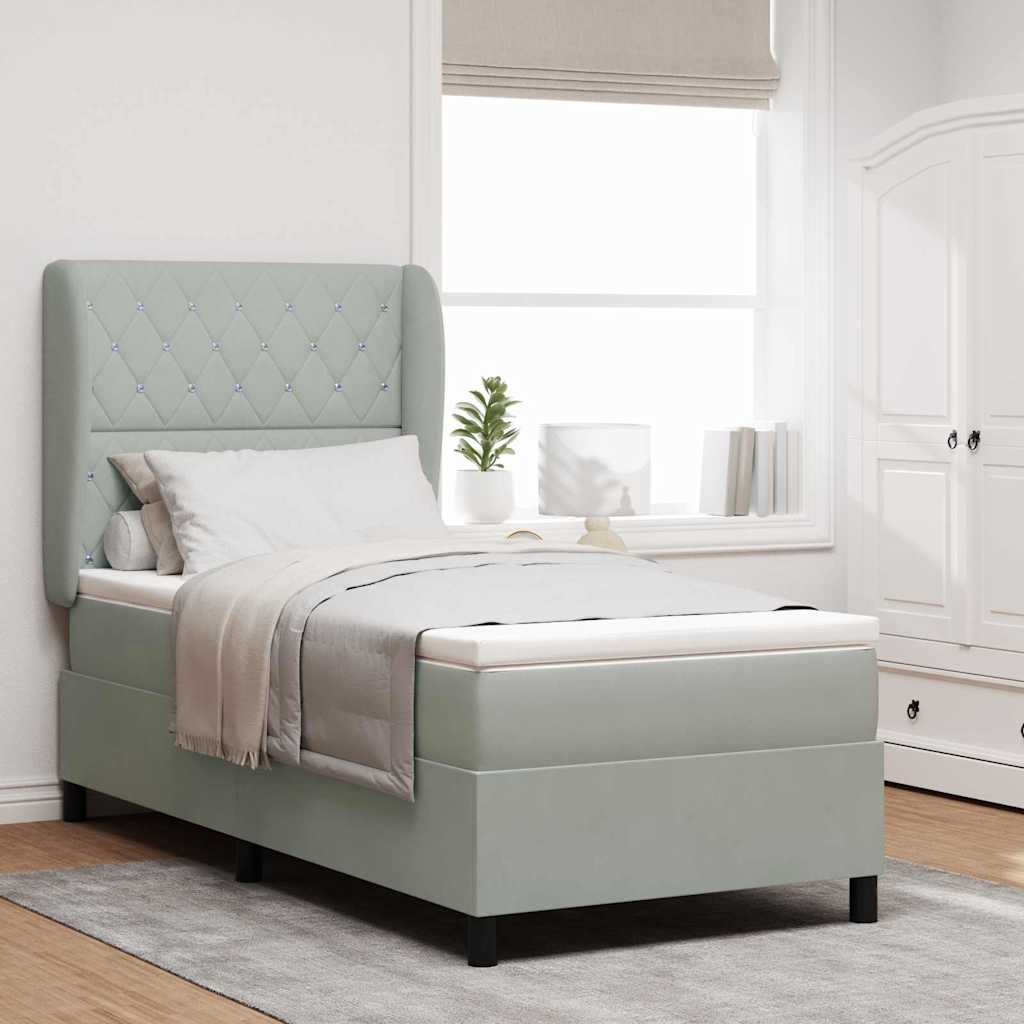 Boxspringbett mit Kopfteil Hellgrau 200 x 100 cm Samt