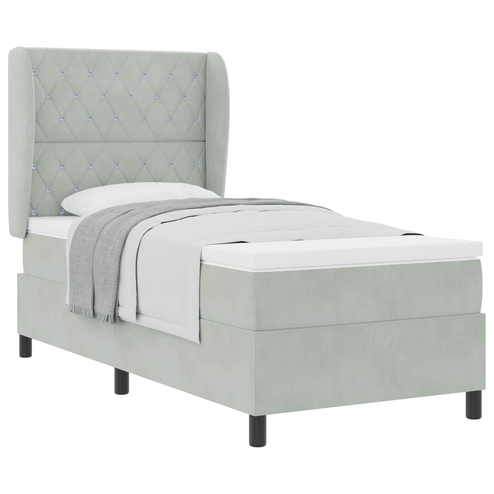 Boxspringbett mit Kopfteil Hellgrau 200 x 100 cm Samt